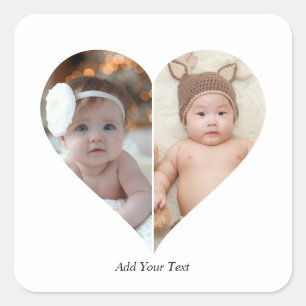 Heart Shaped 2 Photo Collage Square Sticker