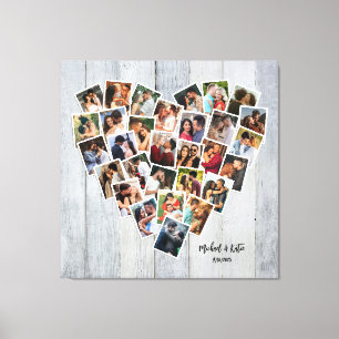 Heart Shaped 30 Photo Collage Couple Anniversary Canvas Print