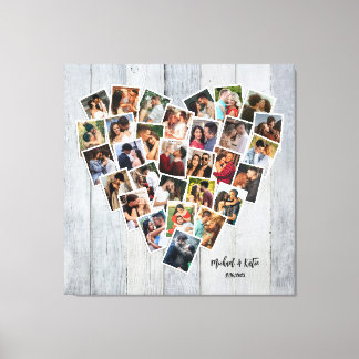 Heart Shaped 30 Photo Collage Couple Anniversary Canvas Print
