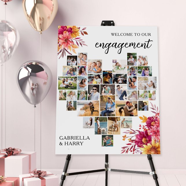 Heart Shaped 36 Photo Collage Engagement Party Foam Board (Creator Uploaded)