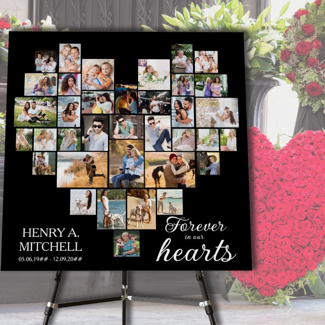 Heart Shaped 36 Photo Collage Funeral Square Foam  Board (Creator Uploaded)