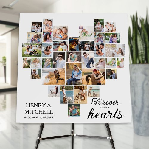 Heart Shaped 36 Photo Collage Funeral Square Foam Board