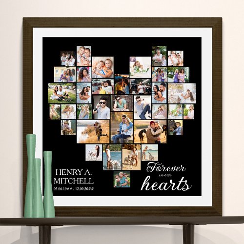 Heart Shaped 36 Photo Collage Funeral Square  Poster