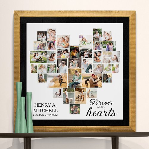 Heart Shaped 36 Photo Collage Funeral Square Poster