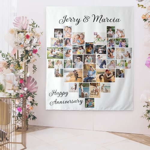 Heart Shaped 36 Photo Collage Wedding Anniversary Tapestry