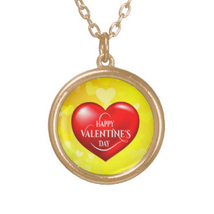 Heart Shaped 3d Red Love Symbol-50420 Gold Plated Necklace