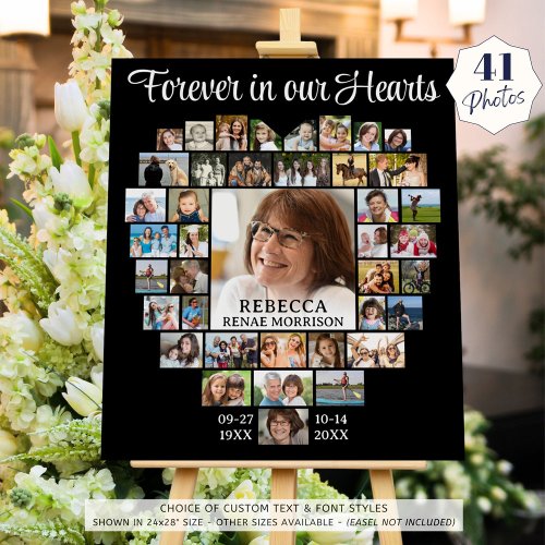 Heart Shaped 41 Photo Collage Memorial Funeral Foam Board