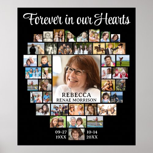 Heart Shaped 41 Photo Collage Memorial Funeral Poster