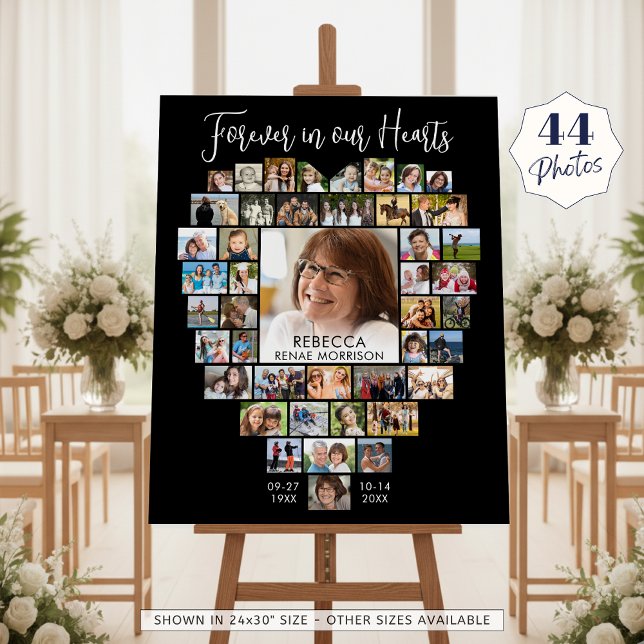 Heart Shaped 44 Photo Collage Funeral Memorial Foam Board (Creator Uploaded)