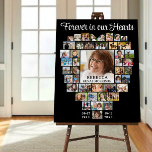 Heart Shaped 45 Photo Collage Funeral Memorial Foam Board
