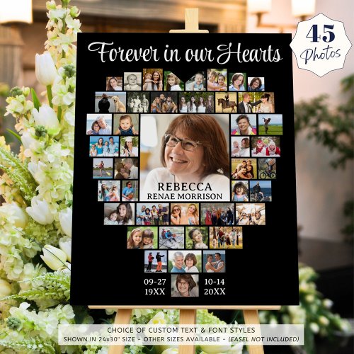 Heart Shaped 45 Photo Collage Funeral Memorial Foam Board