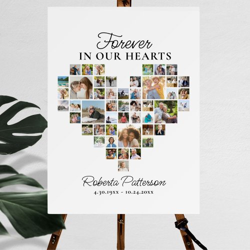 Heart Shaped 48 Photo Collage Funeral Welcome Acrylic Sign
