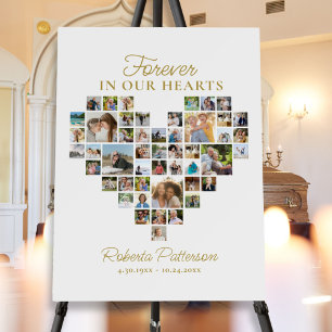 Heart Shaped 48 Photo Collage Funeral Welcome  Poster