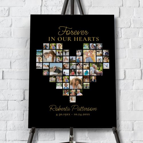 Heart Shaped 48 Photo Collage Funeral Welcome  Poster