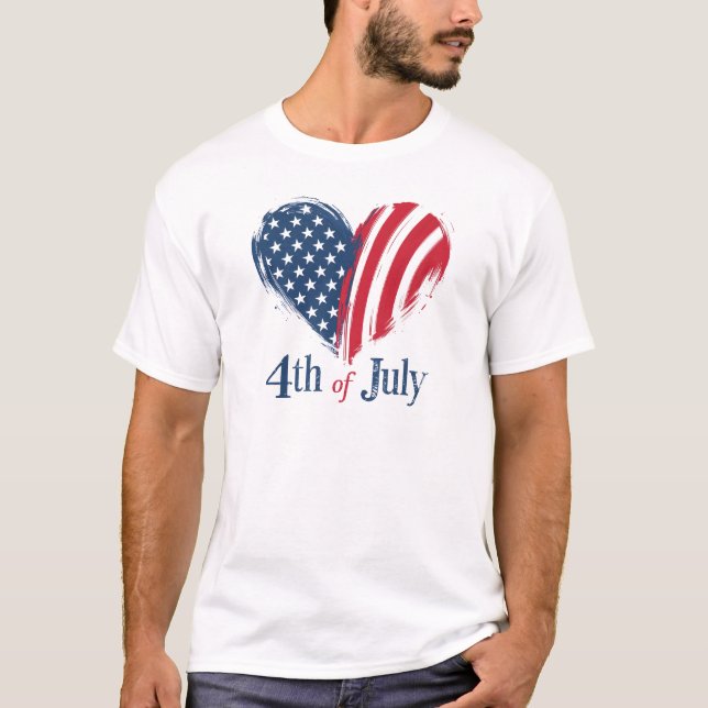 Heart-Shaped 4th of July Design  T-Shirt (Front)