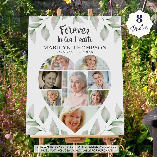 Heart Shaped 8 Photo Collage Memorial Greenery Foam Board (Creator Uploaded)