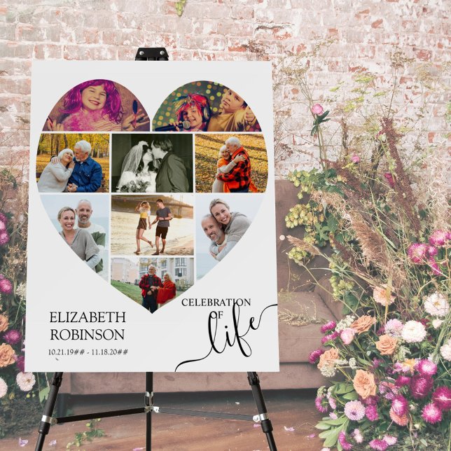 Heart Shaped 9 Photo Collage Celebration of Life Foam Board (Creator Uploaded)