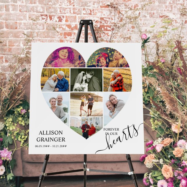 Heart Shaped 9 Photo Collage Forever in our Hearts Foam Board (Creator Uploaded)