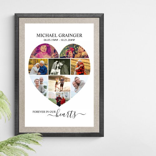 Heart Shaped 9 Photo Collage Memorial Funeral Poster