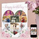 Heart Shaped 9 Photo Collage Pink Peony Birthday Card<br><div class="desc">Say Happy Birthday to a special lady with a love heart photo collage card decorated with pretty pink peony flowers. The photo template is set up for you to add your pictures, working in rows from top to bottom. The photo collage holds 9 photos which are displayed in a mix...</div>