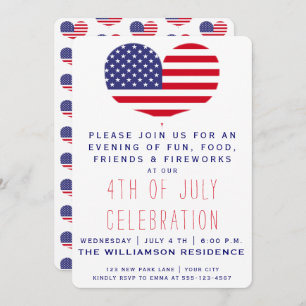 Heart Shaped American Flag 4th of July Invitation