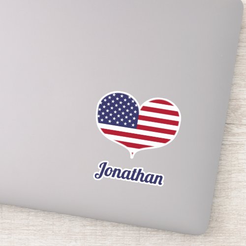 Heart Shaped American Flag  Name Sticker