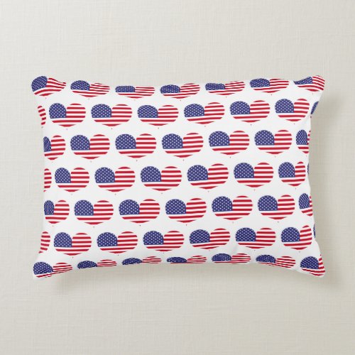 Heart Shaped American Flag Pattern Accent Pillow