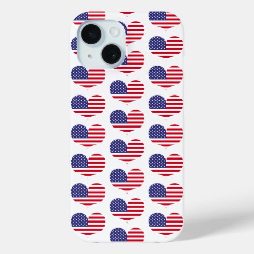 Heart Shaped American Flag Pattern iPhone 15 Case