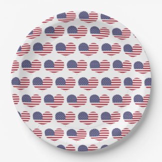 Heart Shaped American Flag Pattern Paper Plates