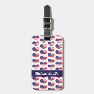 Heart Shaped American Flag Pattern | Personalized Luggage Tag