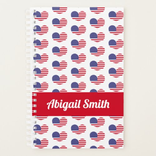 Heart Shaped American Flag Pattern  Personalized Planner