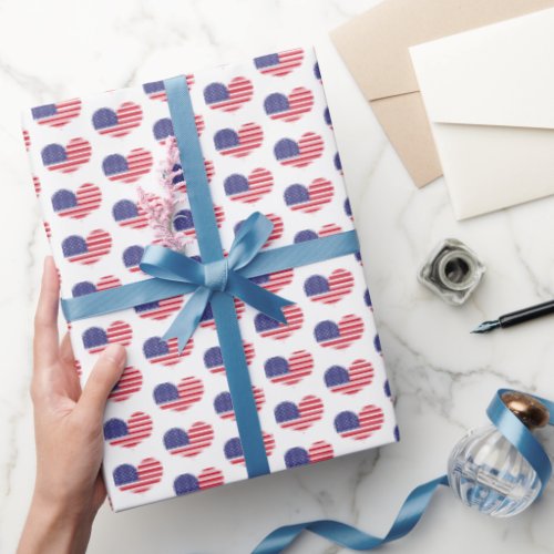 Heart Shaped American Flag Pattern Wrapping Paper