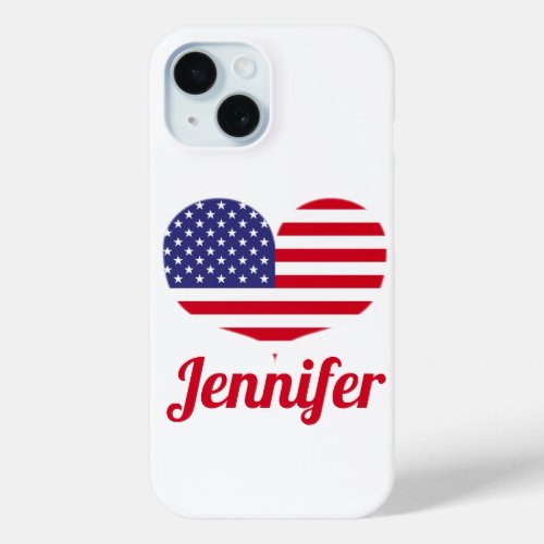 Heart Shaped American Flag  Personalized iPhone 15 Case
