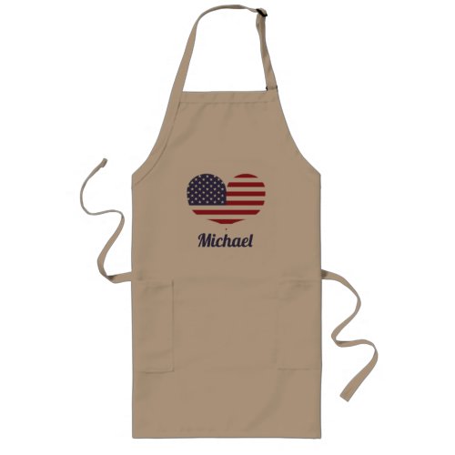 Heart Shaped American Flag  Personalized Long Apron