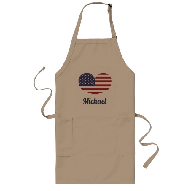 Heart Shaped American Flag | Personalized Long Apron (Front)