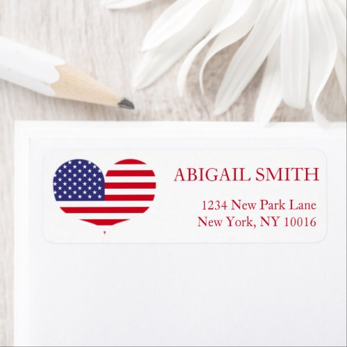 Heart Shaped American Flag Return Address Labels