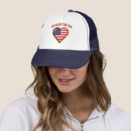 Heart_Shaped American Flag Trucker Hat