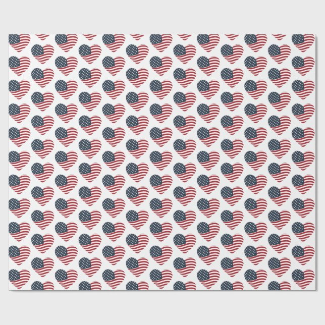 Heart Shaped American Flag Wrapping Paper (Flat)