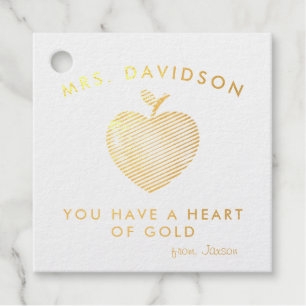 Heart Shaped Apple Teacher Appreciation Foil Favor Tags