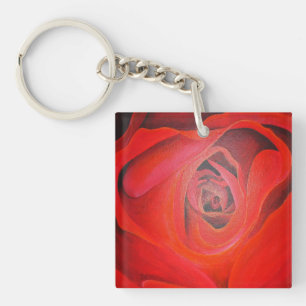 Heart Shaped Artistic Red Rose Keychain