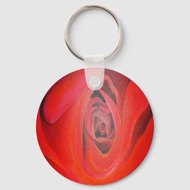 Heart Shaped Artistic Red Rose Keychain (Front)