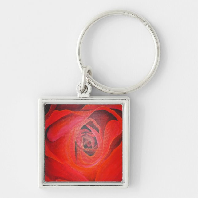 Heart Shaped Artistic Red Rose Keychain (Front)