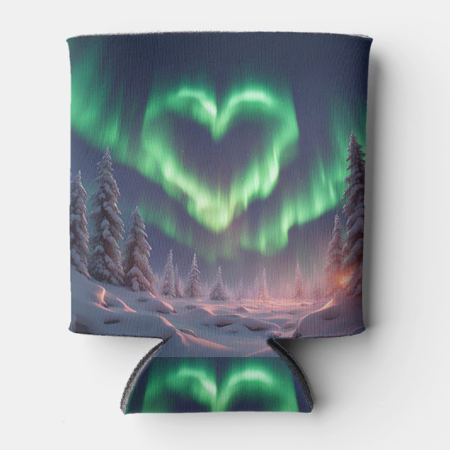 Heart Shaped Aurora Borealis Can Cooler (Front)