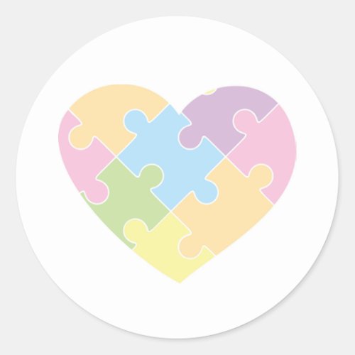 Heart Shaped Autism Puzzle Pastel Colors T_Shirt Classic Round Sticker