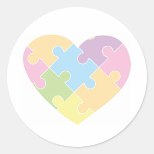 Heart Shaped Autism Puzzle Pastel Colors T-Shirt Classic Round Sticker