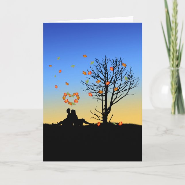 Heart-Shaped Autumn Leaves Couple Holiday Card (Front)
