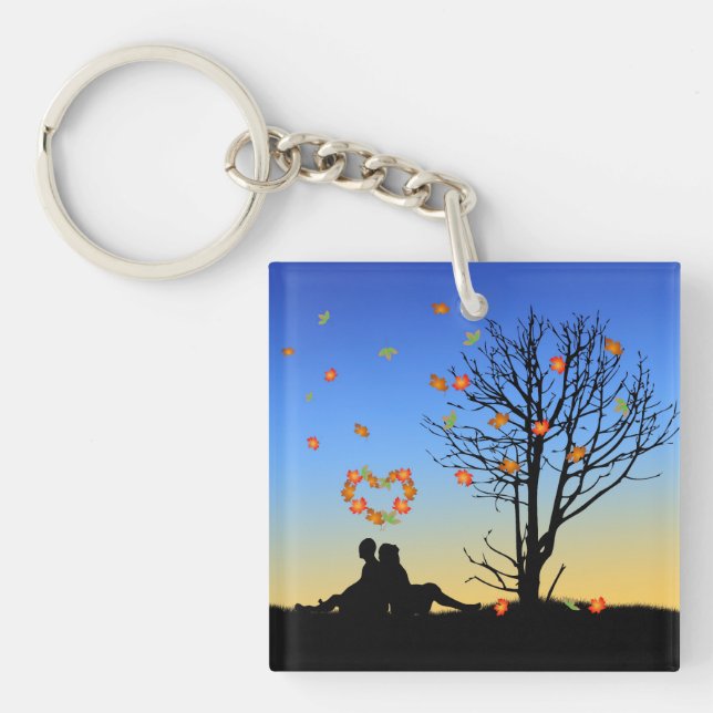 Heart-Shaped Autumn Leaves Couple Keychain (Front)
