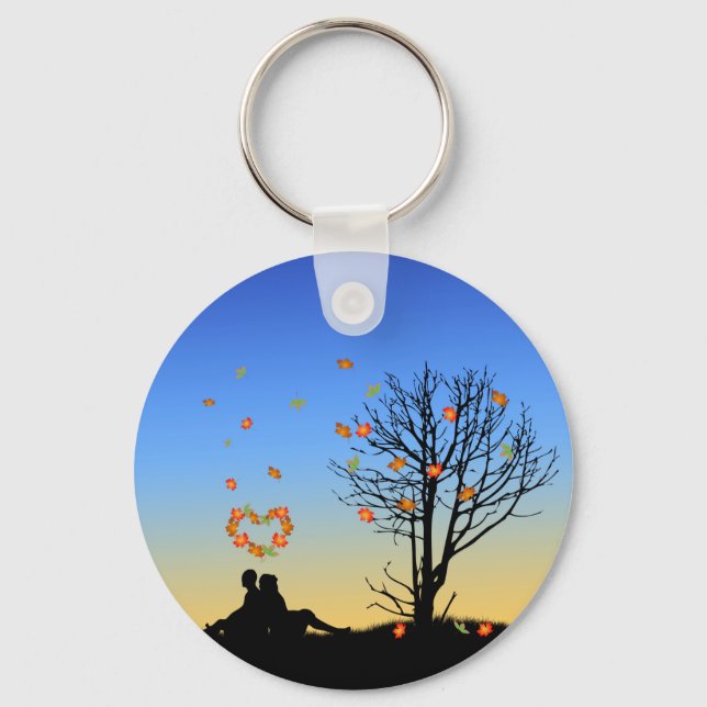 Heart-Shaped Autumn Leaves Couple Keychain (Front)
