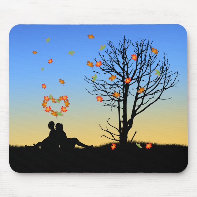 Heart-Shaped Autumn Leaves Couple Mouse Pad (Front)