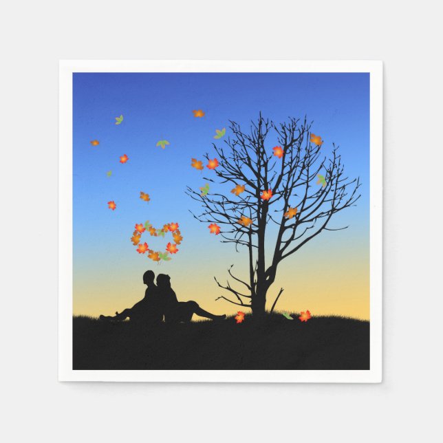 Heart-Shaped Autumn Leaves Couple Paper Napkins (Front)